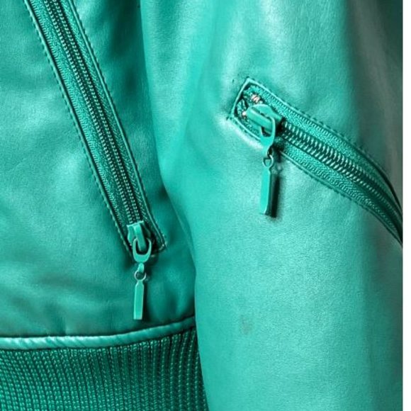 Neff Womens Front Zip Faux Leather Jacket Ribbed Cuff Long Sleeve Size S Green - Picture 3 of 6